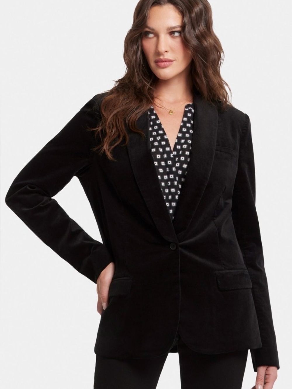 NYDJ Black Velveteen Tuxedo Jacket